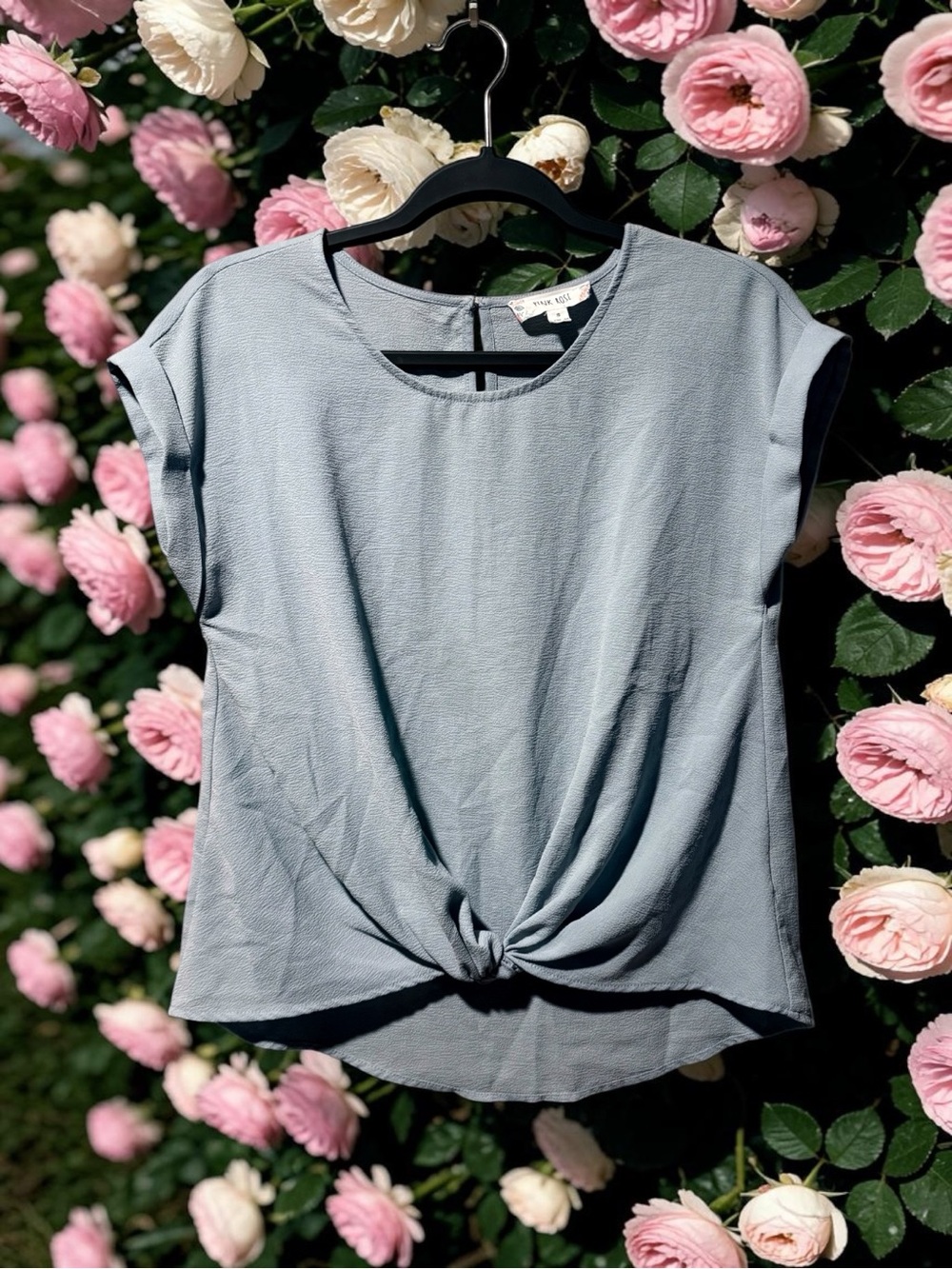 Pink Rose Light Blue Twisted Front Top